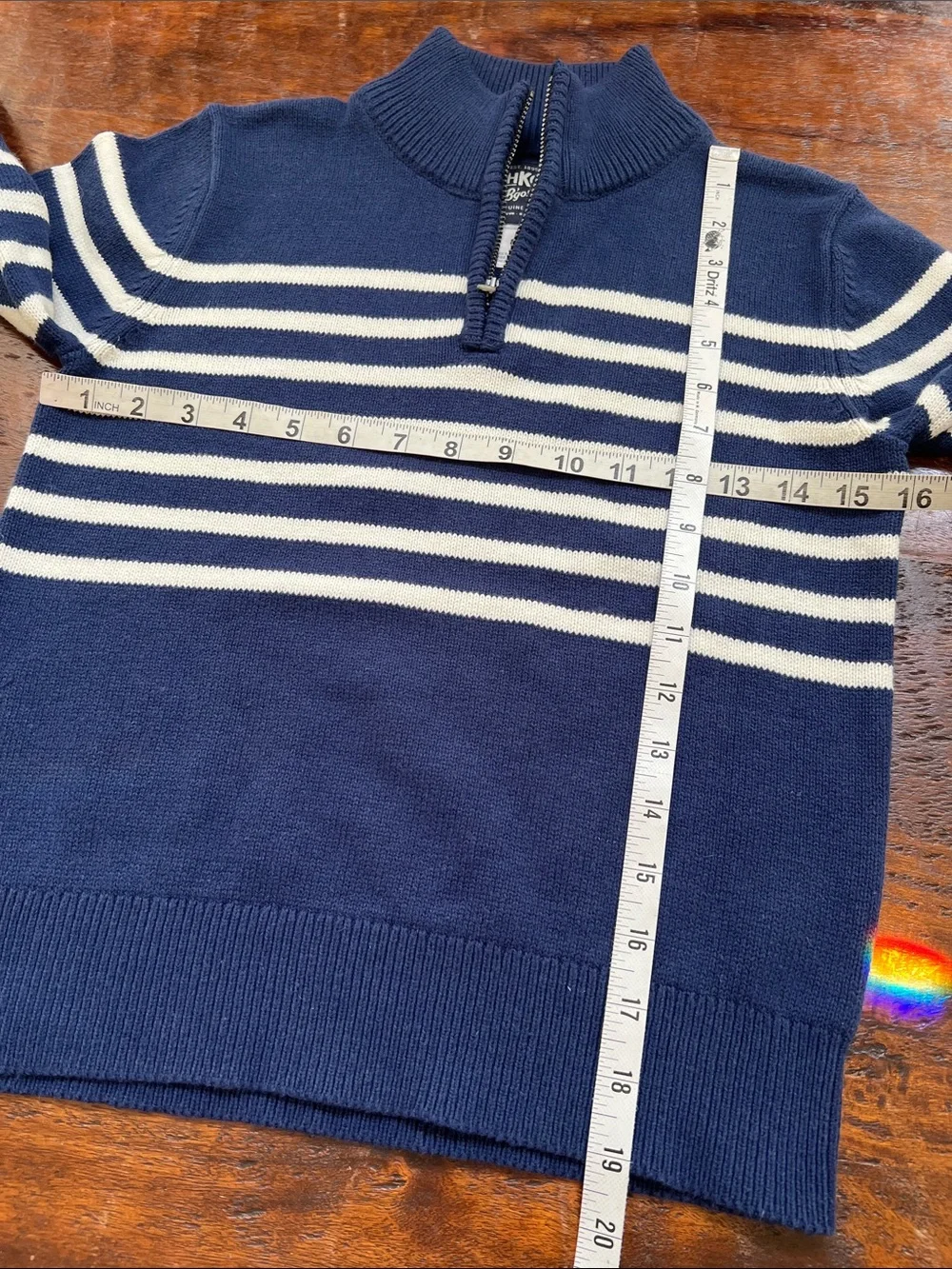 OSHKOSH B'GOSH Quarter-Zip Funnel Neck Pullover Sweater Blue/White Stripe Boys 8